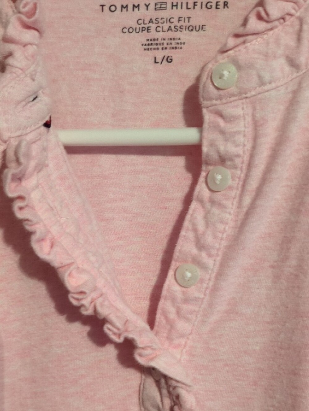 Tommy Hilfiger Pink Ruffle Henley Top - Picture 2 of 7
